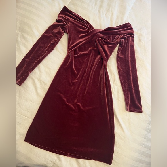 Express Velvet Off the Shoulder Mini Dress - Picture 3 of 5